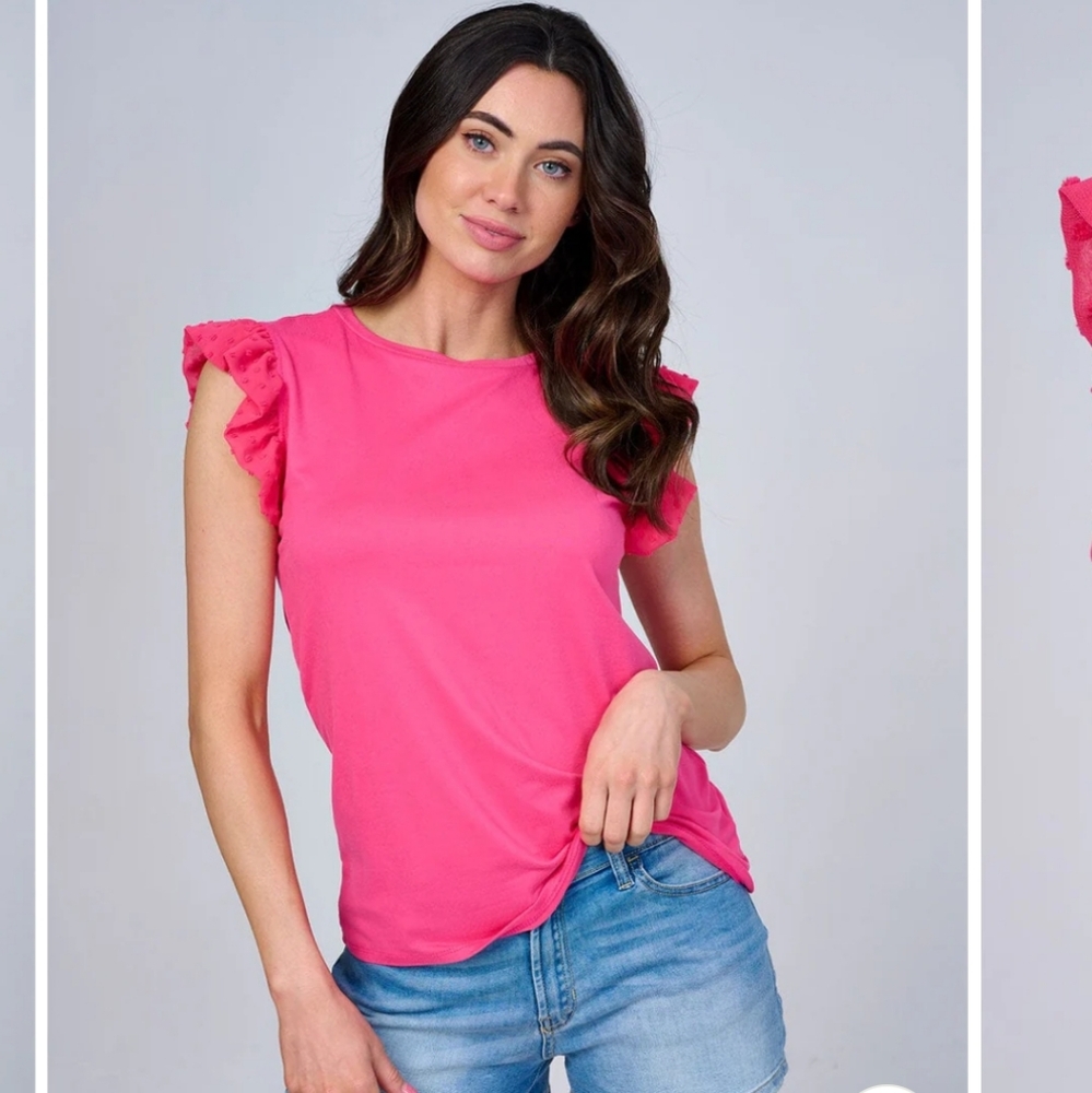 46 Women's Pink Ruffle Sleeve Top